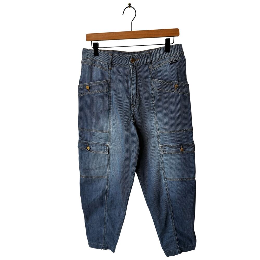 BLUE DAZE BY SUMMUM Striped Cargo Barrel Jean Blue Size 36